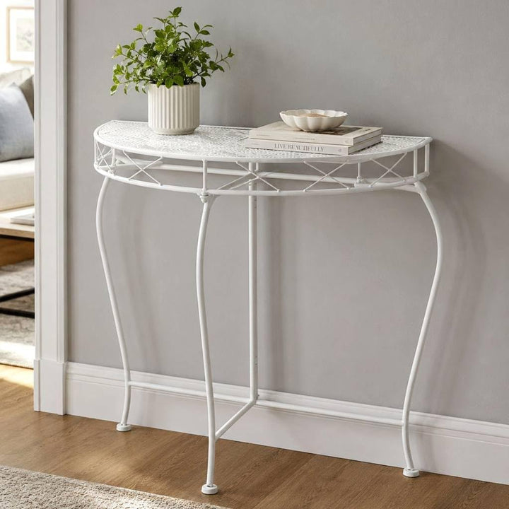 DanDiBo Konsolentisch Wandtisch Weiss 96313 Beistelltisch Metall 75 cm Gartentisch Halbtisch Tisch H