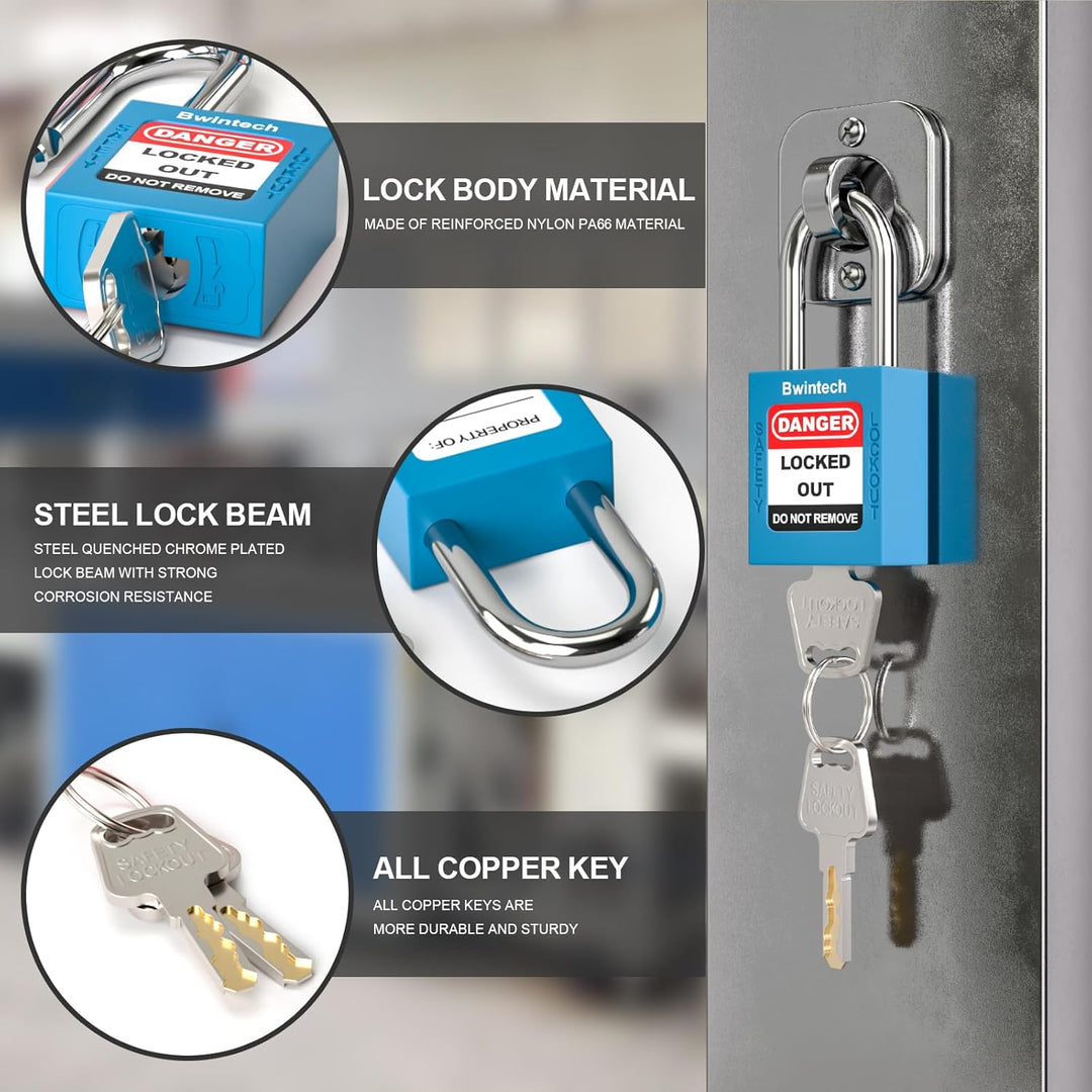 Bwintech 10 Stück 38MM verschlüsselt verschiedene blau Sicherheitsvorhängeschloss Lockout Tagout Sch