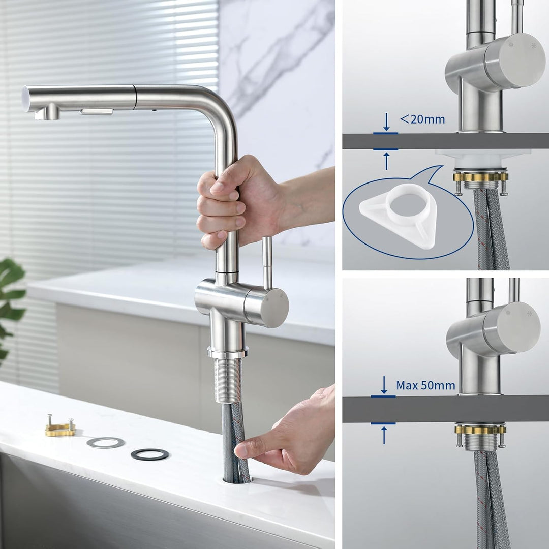 CECIPA Hochdruck Wasserhahn Küche Ausziehbar, Küchenarmatur mit Brause Zwei Strahlarten, Mischbatter