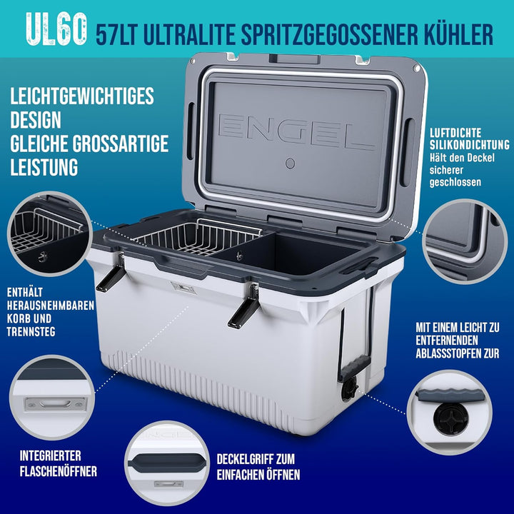 ENGEL 56,8 Liter Grosse Kühlbox - Ultra-Leicht, Tragbare, Passive Kühlbox für Camping, Picknick, Wan