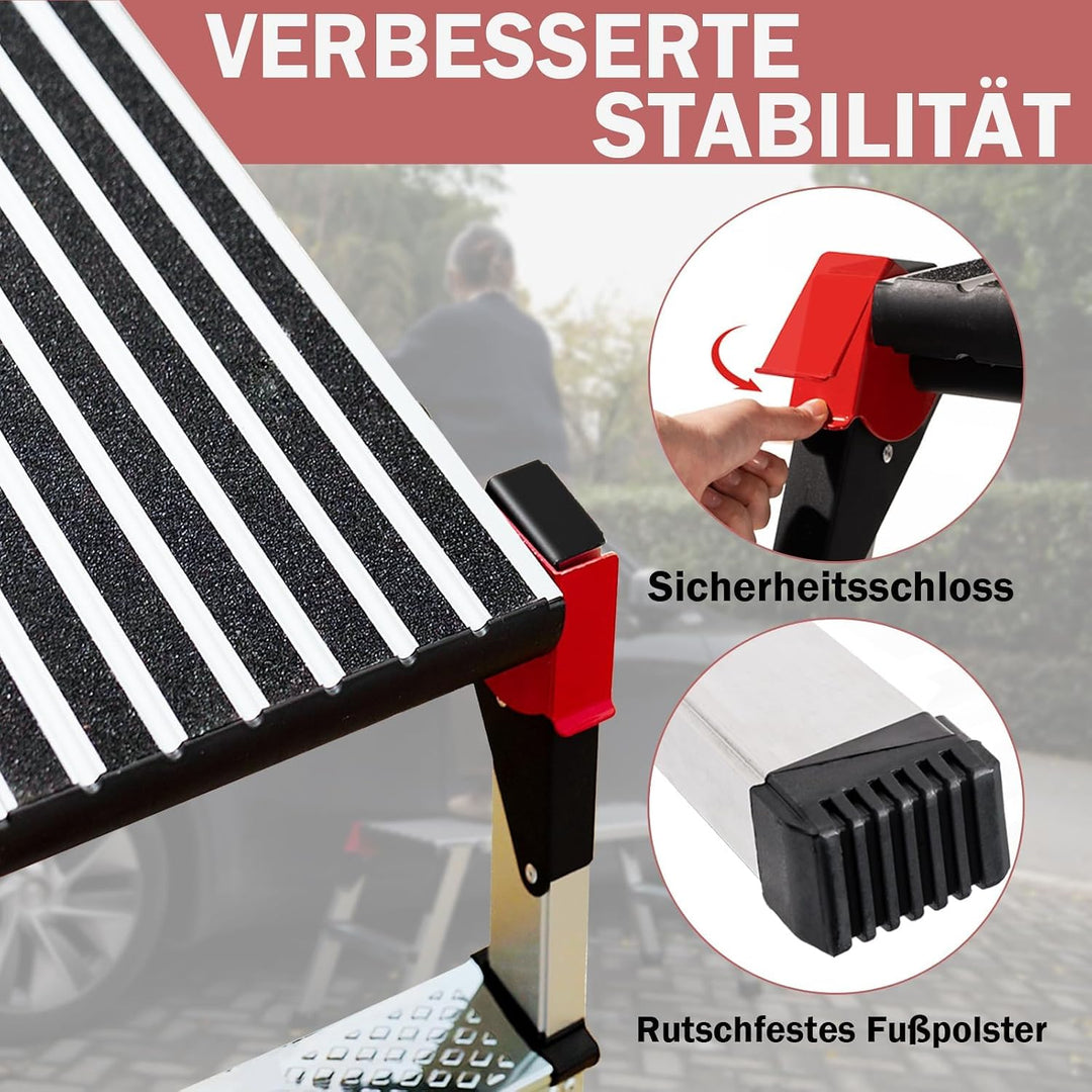 XinSunho Alu Arbeitsplattform, Klappbar Arbeitsbühne bis 150 kg, Arbeitstritt mit Sicherheitsschlöss