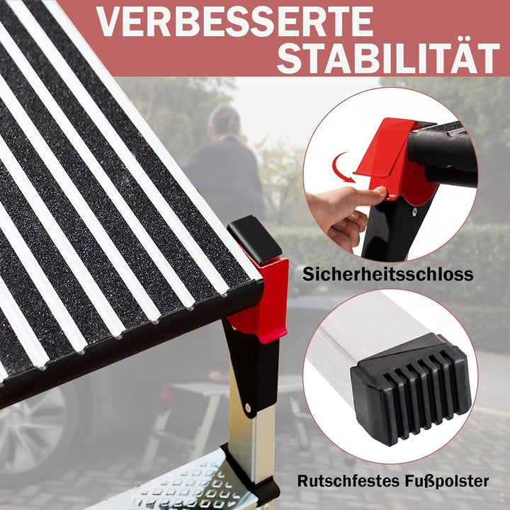XinSunho Alu Arbeitsplattform, Klappbar Arbeitsbühne bis 150 kg, Arbeitstritt mit Sicherheitsschlöss