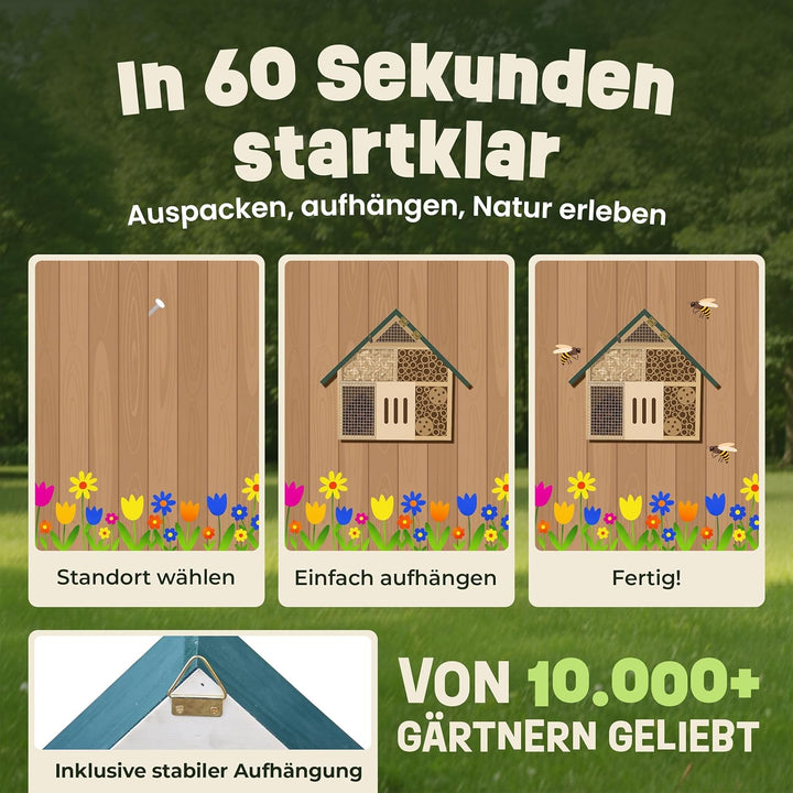 zooprinz Insektenhotel XXL aus Holz – wetterfestes Insektenhaus/Bienenhotel mit Bambus Röhrchen – Ni