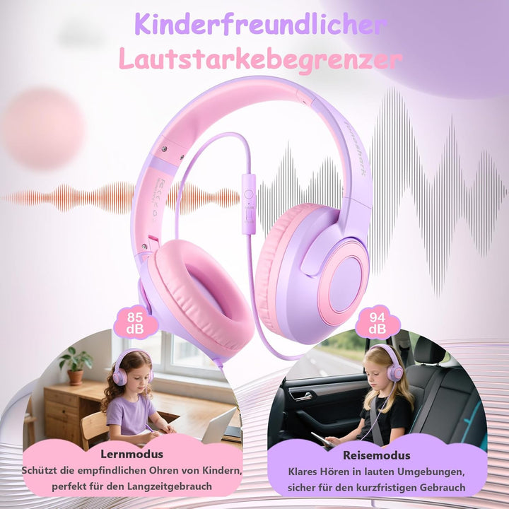 Kinderkopfhörer mit Kabel Klappbar, mit Mikrofon, Kopfhörer Kinder Gehörschutz auf 85/94 dB, Kopfhör