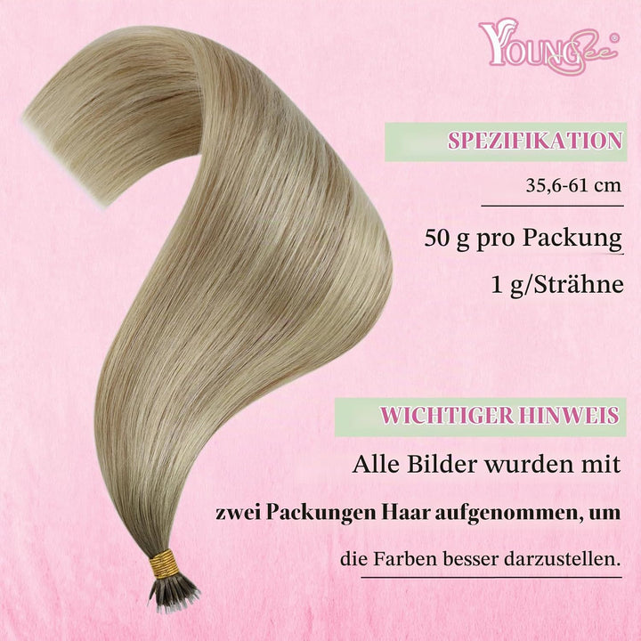 YoungSee Echthaar Extensions Nanoring Blond 55CM Nanoring Extensions Echthaar Dunkel Aschblond mit P