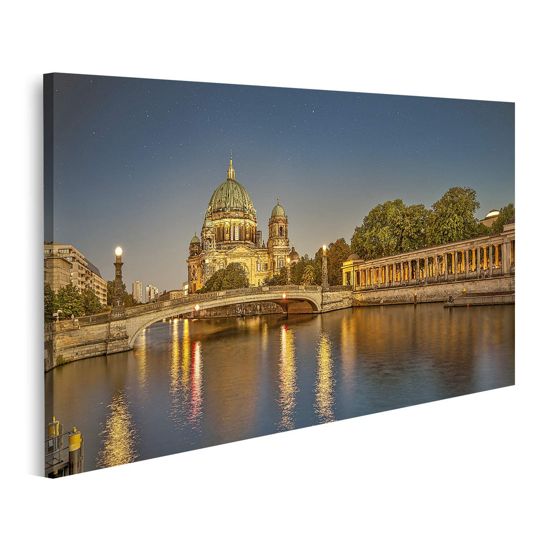 islandburner Bild auf Leinwand Berühmter Berliner Dom Nacht Berlin Bilder Wandbilder Poster, Leinwan