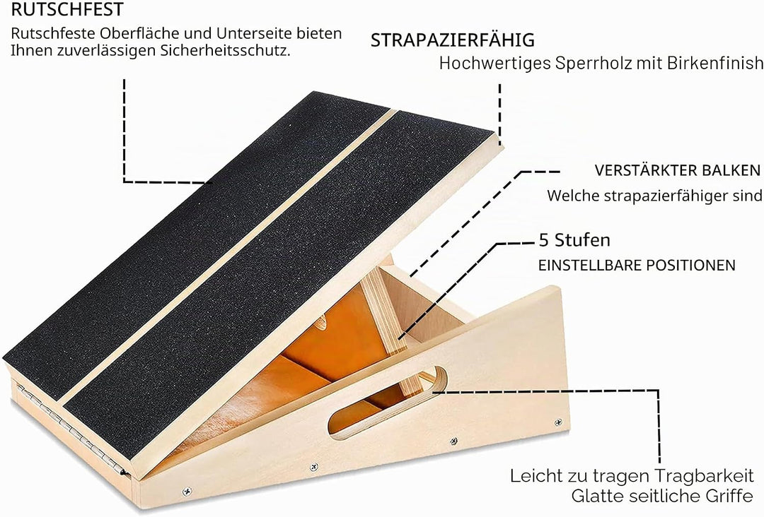 Professionelles Schrägbrett aus Holz, verstellbares Neigungsbrett und Wadendehner, Stretch-Brett - e
