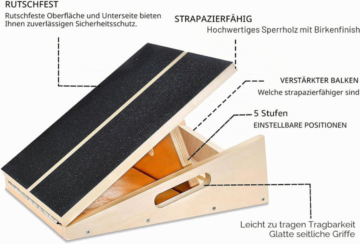 Professionelles Schrägbrett aus Holz, verstellbares Neigungsbrett und Wadendehner, Stretch-Brett - e
