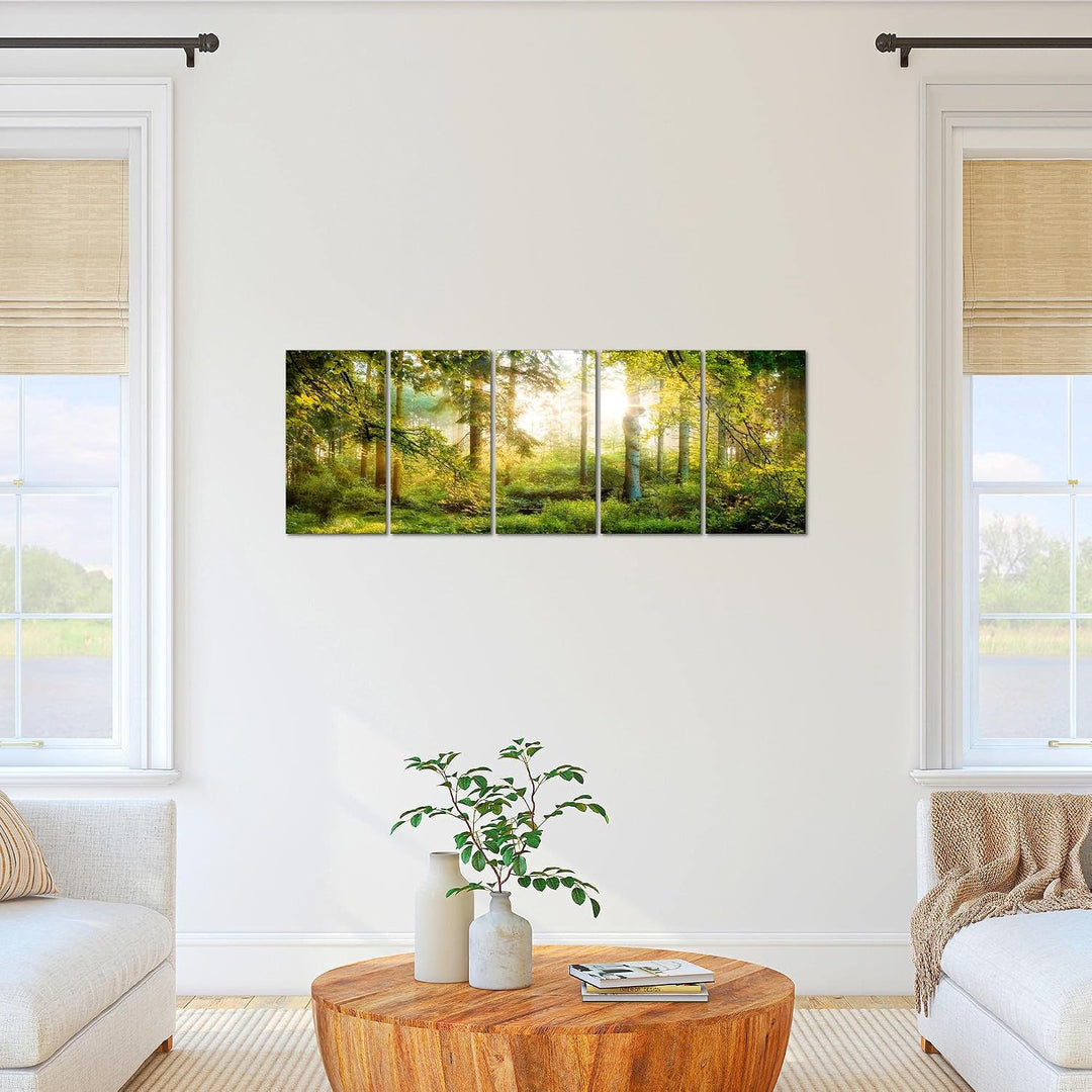 Runa Art Bild Wald Landschaft Wandbilder auf Vlies Leinwand 5 Teilig Wanddekoration Schlafzimmer Woh