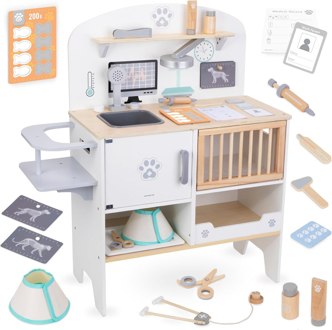 mamabrum Tierkrankenhaus aus Holz – Komplettes Tierarzt Spielset für Kinder ab 3 Jahren - Holz Tiera