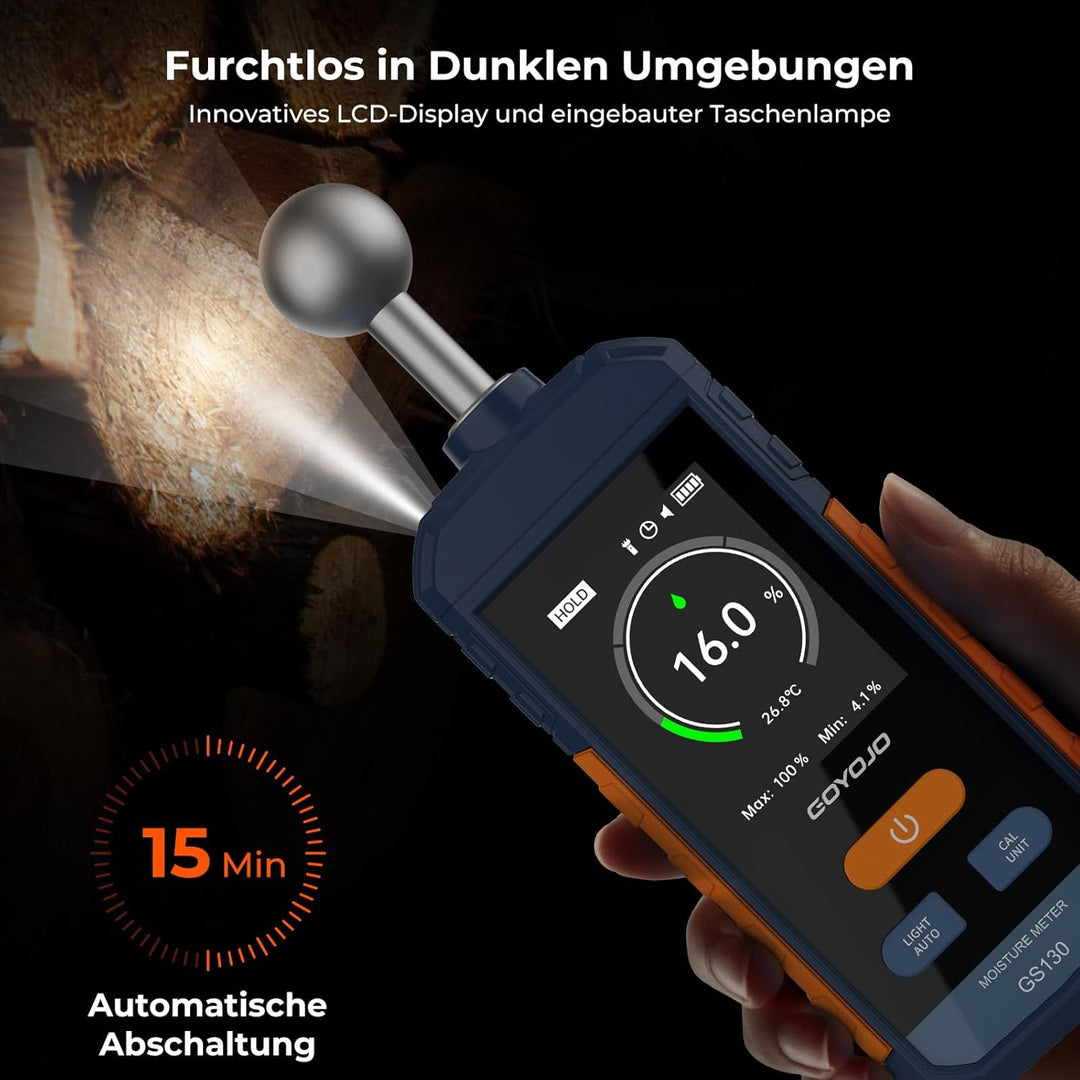 GOYOJO Wiederaufladbar Feuchtigkeitsmessgerät Wand, Feuchtigkeitsmesser mit 5-40mm Kugelsensor, Zers