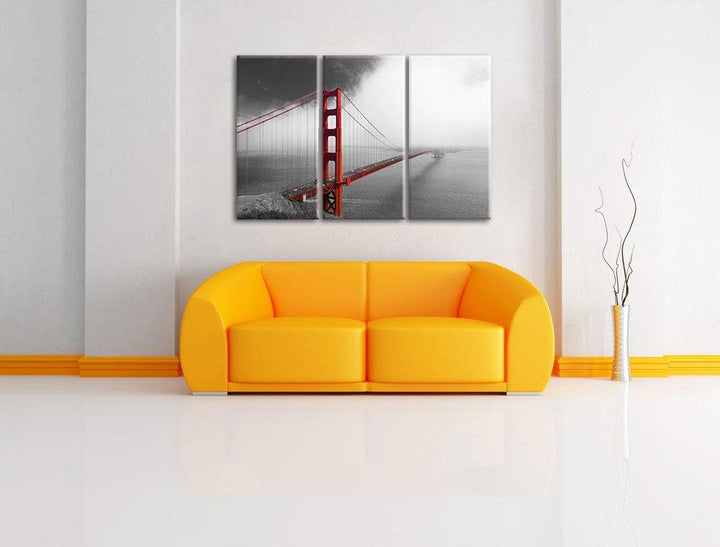 rote Golgen Gate Bridge in San Francisco schwarz/weiss 3-Teiler Leinwandbild 120x80 Bild auf Leinwan