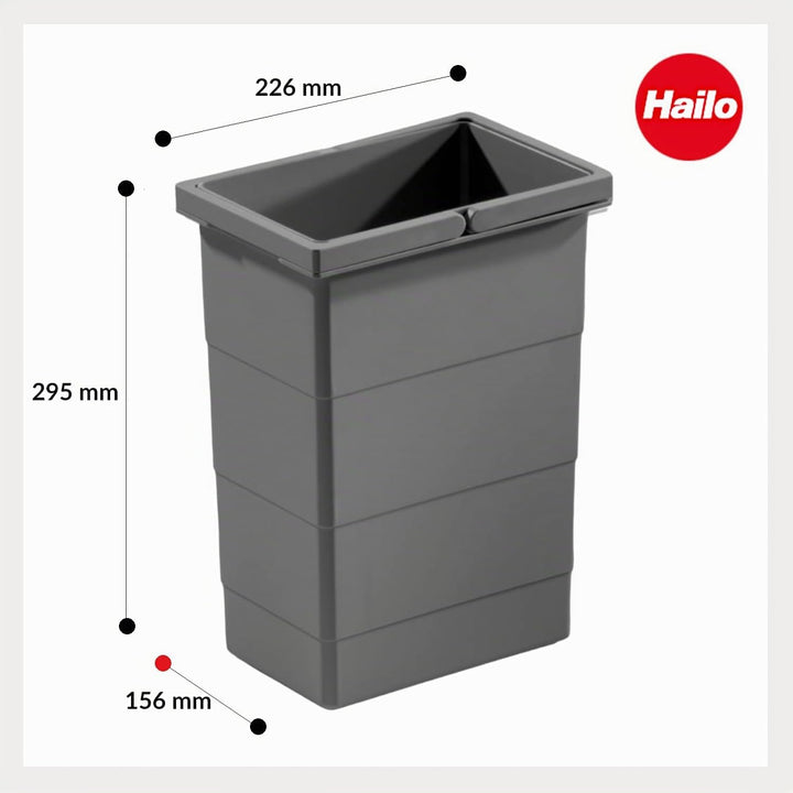 Hailo Inneneimer | Modell 1129909 Dunkelgrau | 8 Liter Fassungsvermögen | Masse: 226 x 156 x 295 mm
