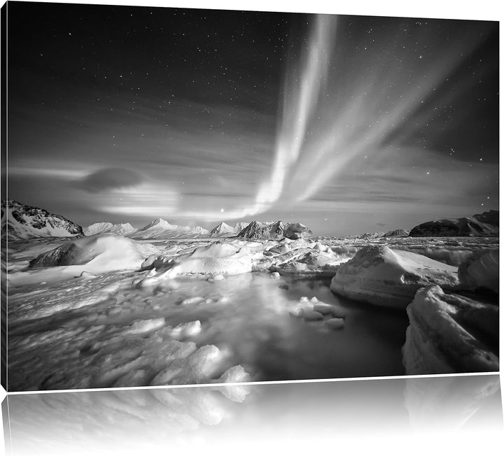 Pixxprint gewaltiges Polarlicht Kunst B&W als Leinwandbild/Grösse: 100x70 cm/Wandbild/Kunstdruck/fer