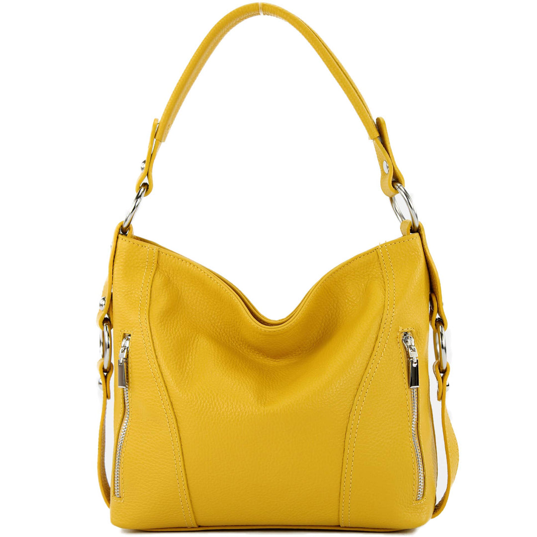 modamoda de - T202 - ital. Damen Henkeltasche Schultertasche aus Leder Maisgelb, Maisgelb