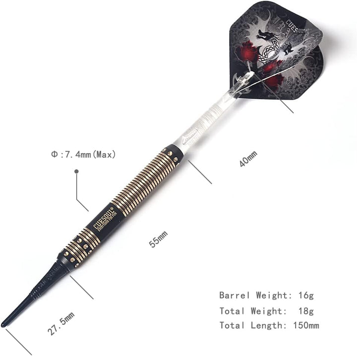 CUESOUL 16 Grams Deluxe Soft Tip Darts Set with Luxury Case（Dragon Series） JL-STL-B1102+D602, JL-STL
