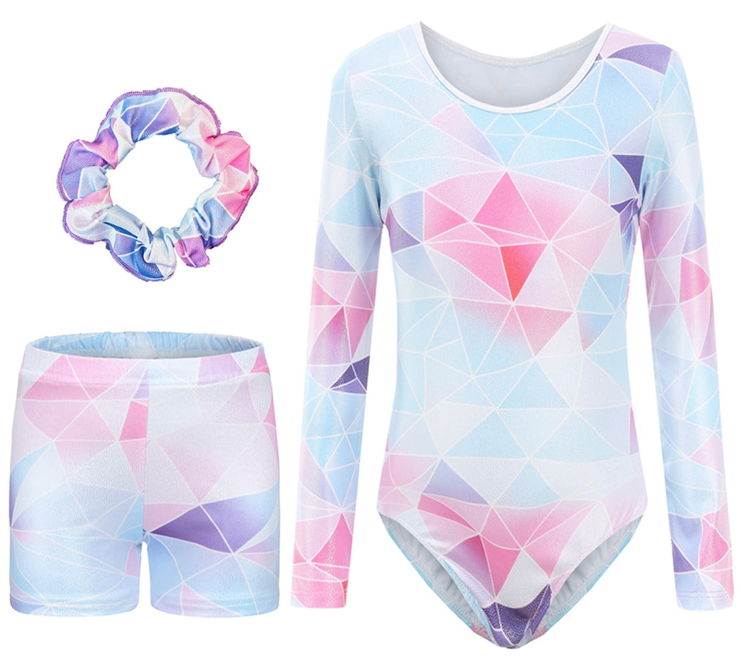 SEAUR Mädchen Turnanzug Turnshorts Haarband Set Kinder Turnen Trikot Shorts Gymnastik Ärmellos/Langa