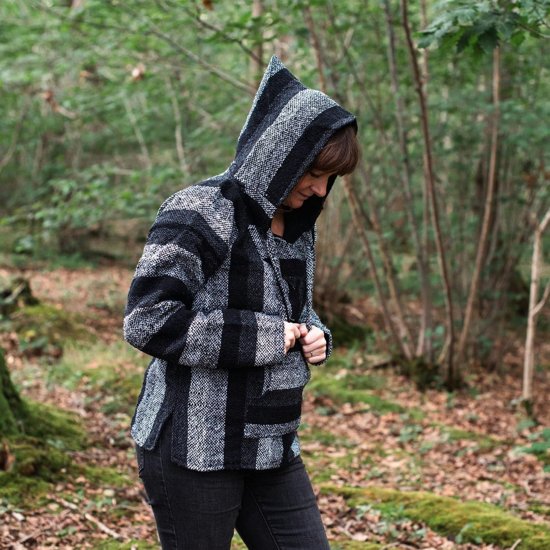 Siesta Baja Hoodie – Mexikanischer Jerga Hippie Pulli Kapuzenpullover für Herren und Damen XL Grautö