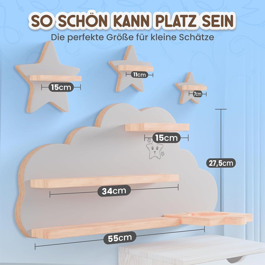 Twinklertoy’s Hörbox Wandregal aus Holz – mit magnetischer Halterung & zusätzlichen Sternen – für 30