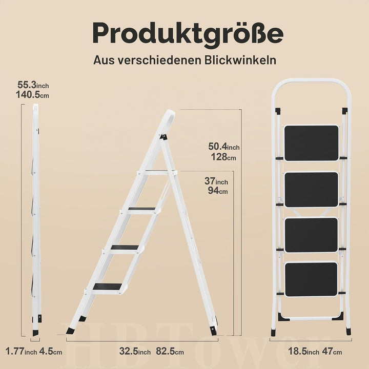 HBTower 4-Stufen-Leiter, Klappstufen Leiter mit Anti-Rutsch-Pedal, Tragbare Robuste Leiter mit Handl