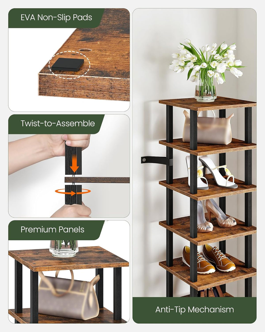 CHOEZON Regal mit 9 Ebenen, Bücherregal, Schmales Schuhregal, DIY-Schuhablage, Schuhaufbewahrung, St