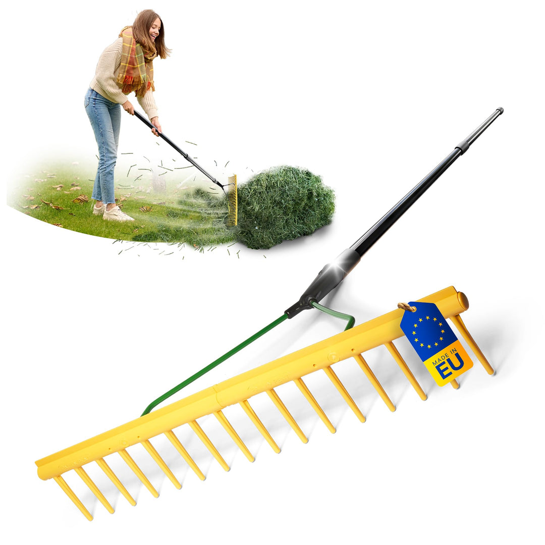 Novatool 2er Set Gartenrechen mit Abziehkante, 16 Zinken und Teleskop-Stiel bis 152cm, Arbeitsbreite