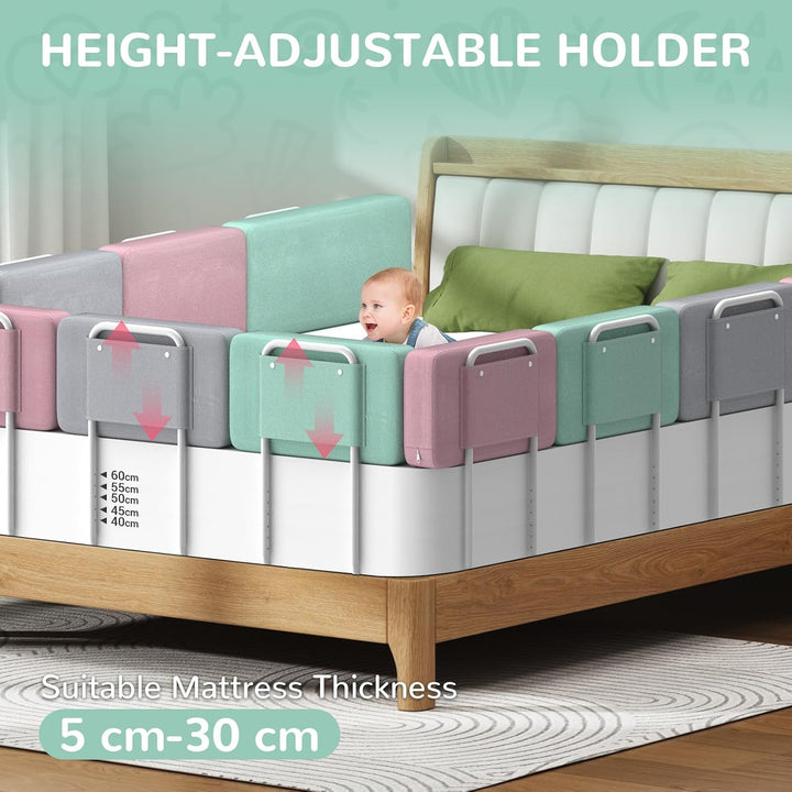 Bettgitter-Rausfallschutz &amp; Höhenverstellbares Baby-Kinderbett mit 50cm Breite Softschaum,Bettgitter