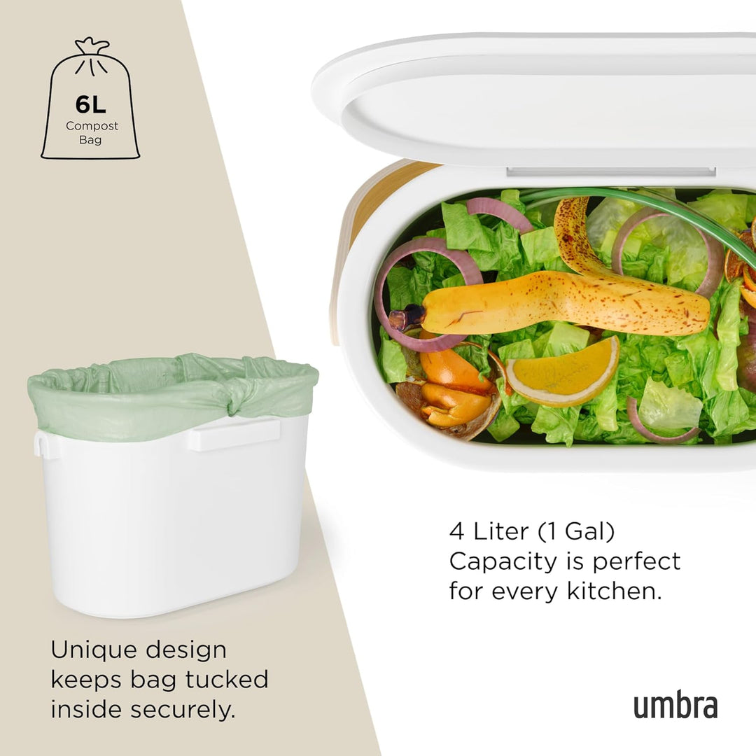 Umbra Bellwood Komposteimer für Küche – Biomülleimer für Arbeitsplatte oder Schranktür, 6l Kompostbe