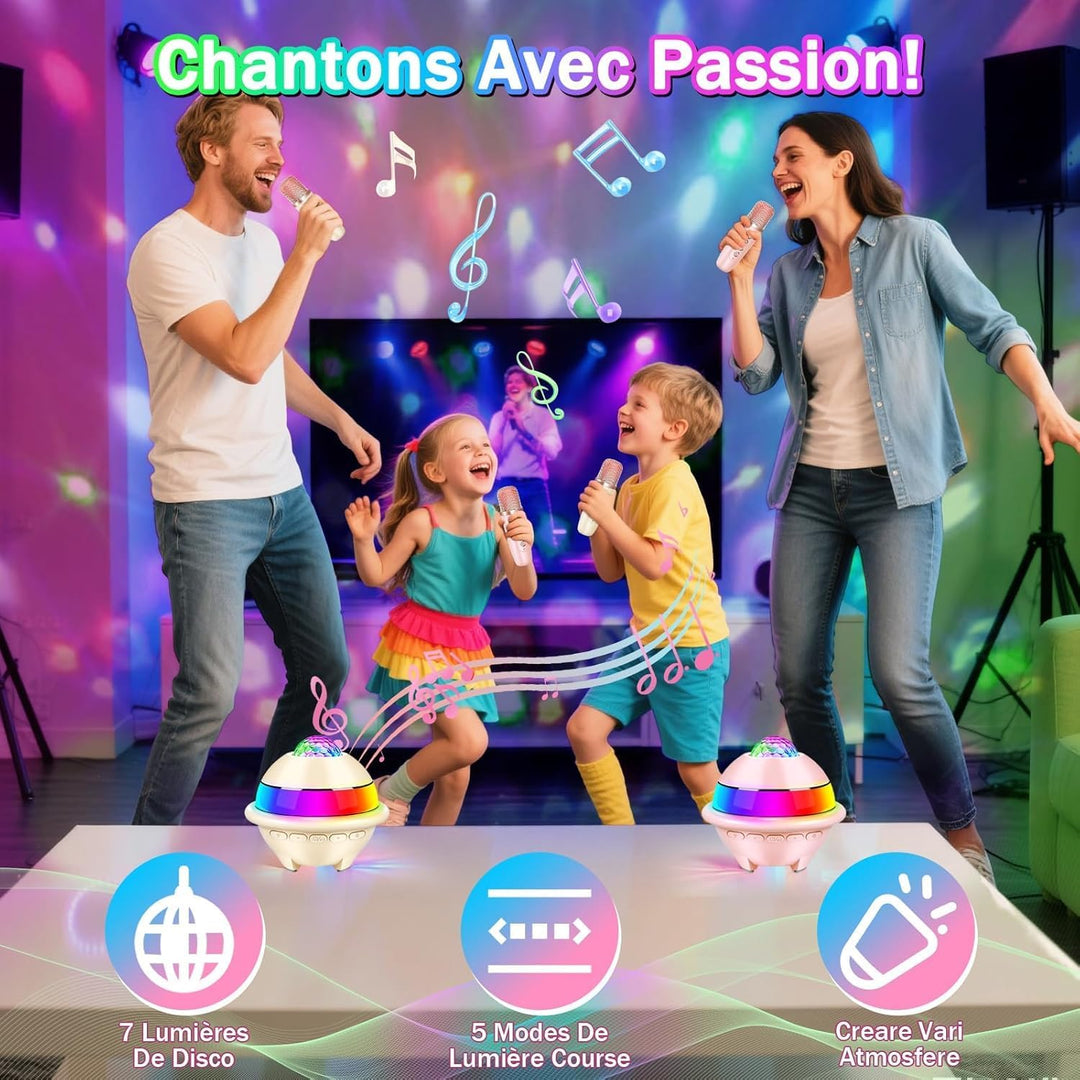 JONRRYIN Karaoke Anlage mit 2 Mikrofonen, Tragbare Bluetooth Karaoke Maschine Kinder mit Disco Licht