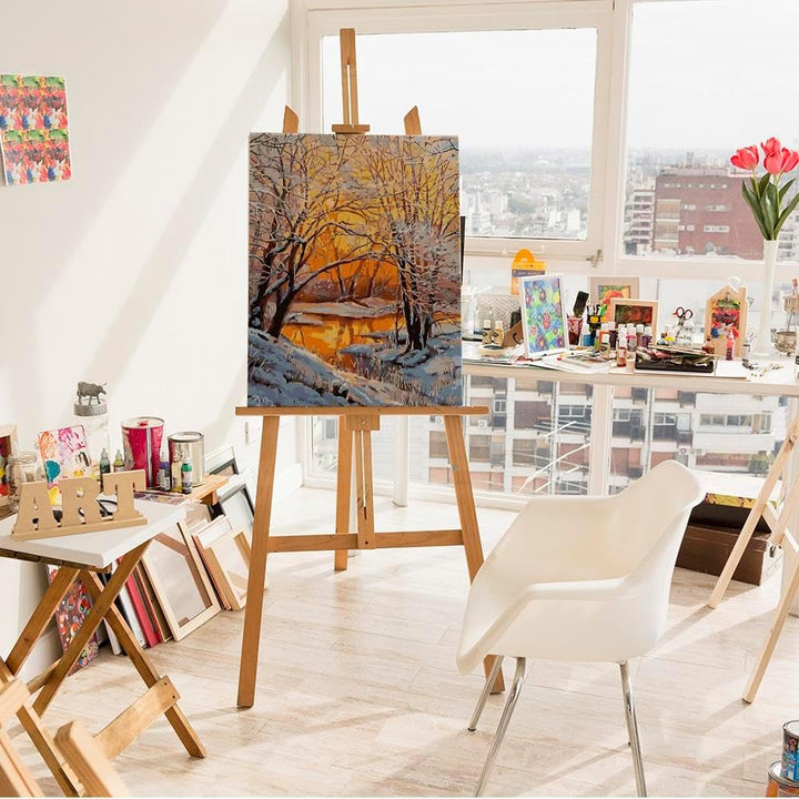 Artnapi Malen nach Zahlen Erwachsene mit Rahmen | DIY Handgemalt | Goldener Winterwald | Kit für Anf
