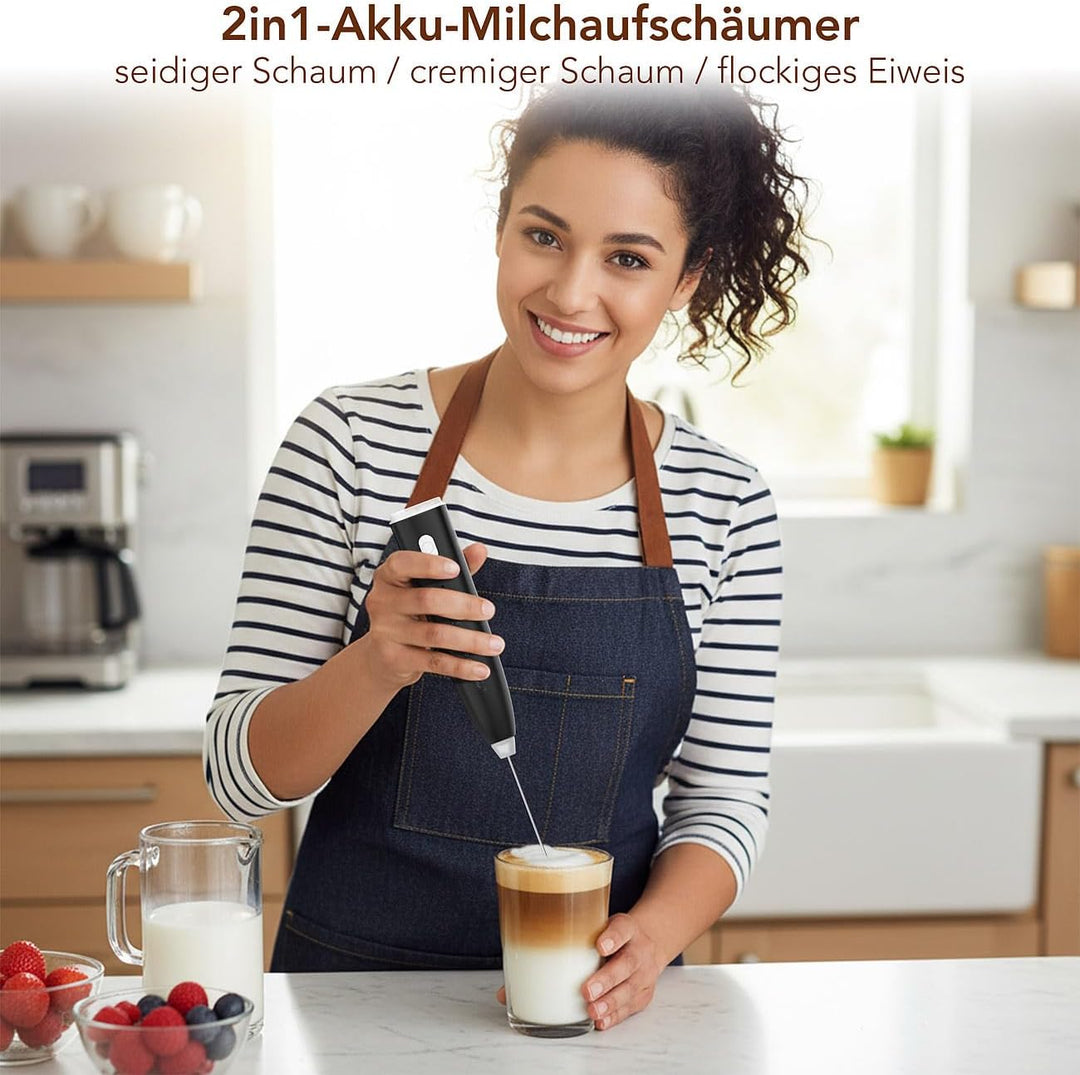 Rosenstein & Söhne Milchaufschäumer-Stick: 2er-Set 2in1-Akku-Milchaufschäumer, 800 mAh, 3 Stufen, 2