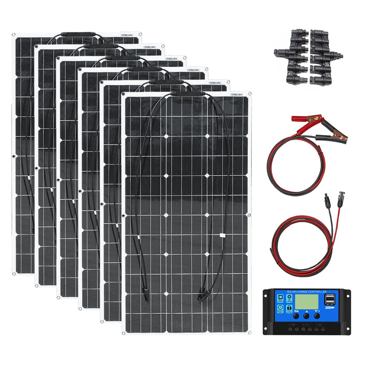 600W Flexibel Solarpanel Kit 6pcs 100w 18v Monokristallines Photovoltaik Solarmodul, 60A Laderegler,