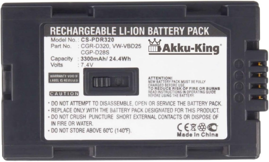 Akku-King Akku kompatibel mit Panasonic CGR-D320 VW-VBD25 CGP-D28S - Hitachi DZ-BP28 - Li-Ion 3300mA