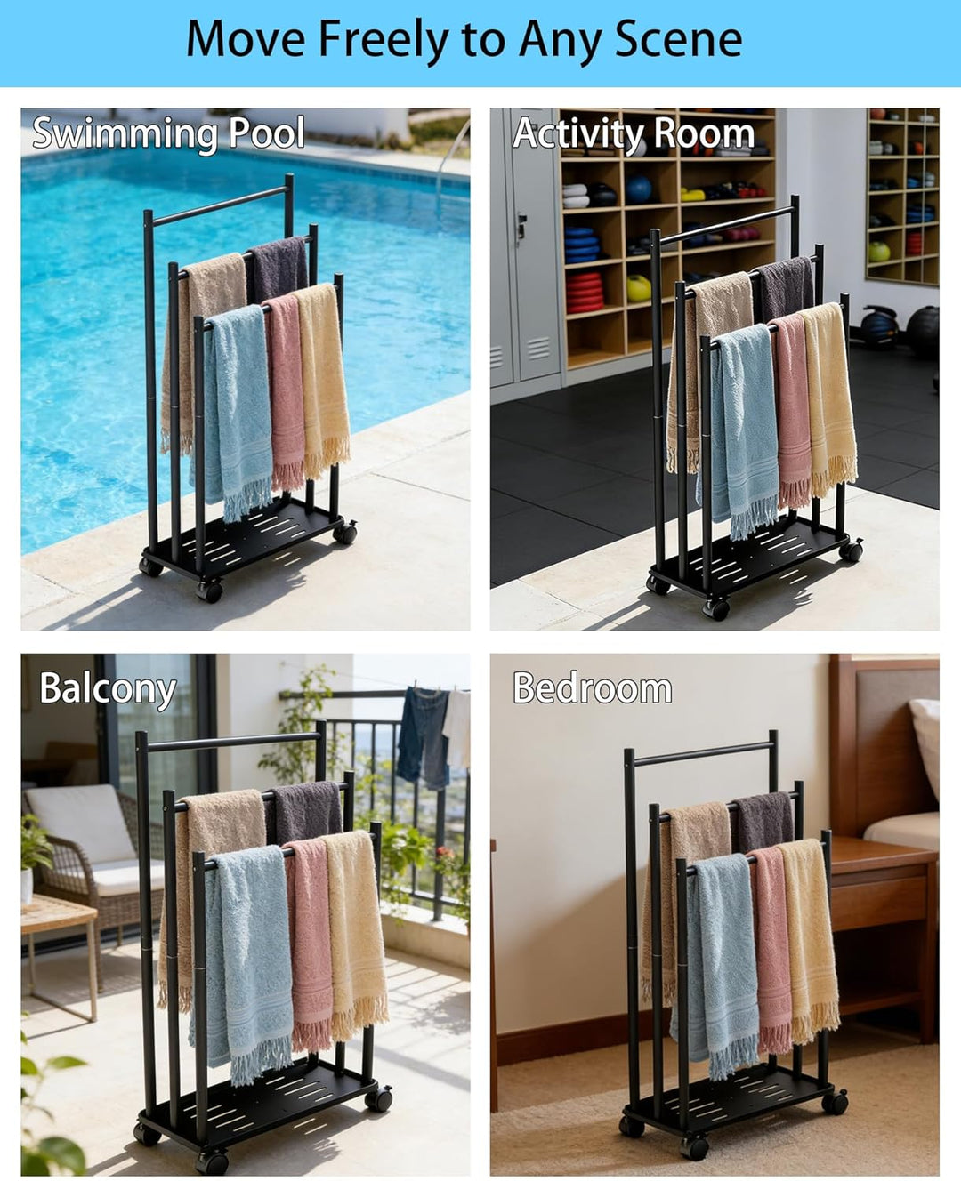 Handtuchhalter Stehend mit Scrollrad,3 Tier Organizer für Bad,Handtuchhalter Schwarz aus Metall, Han