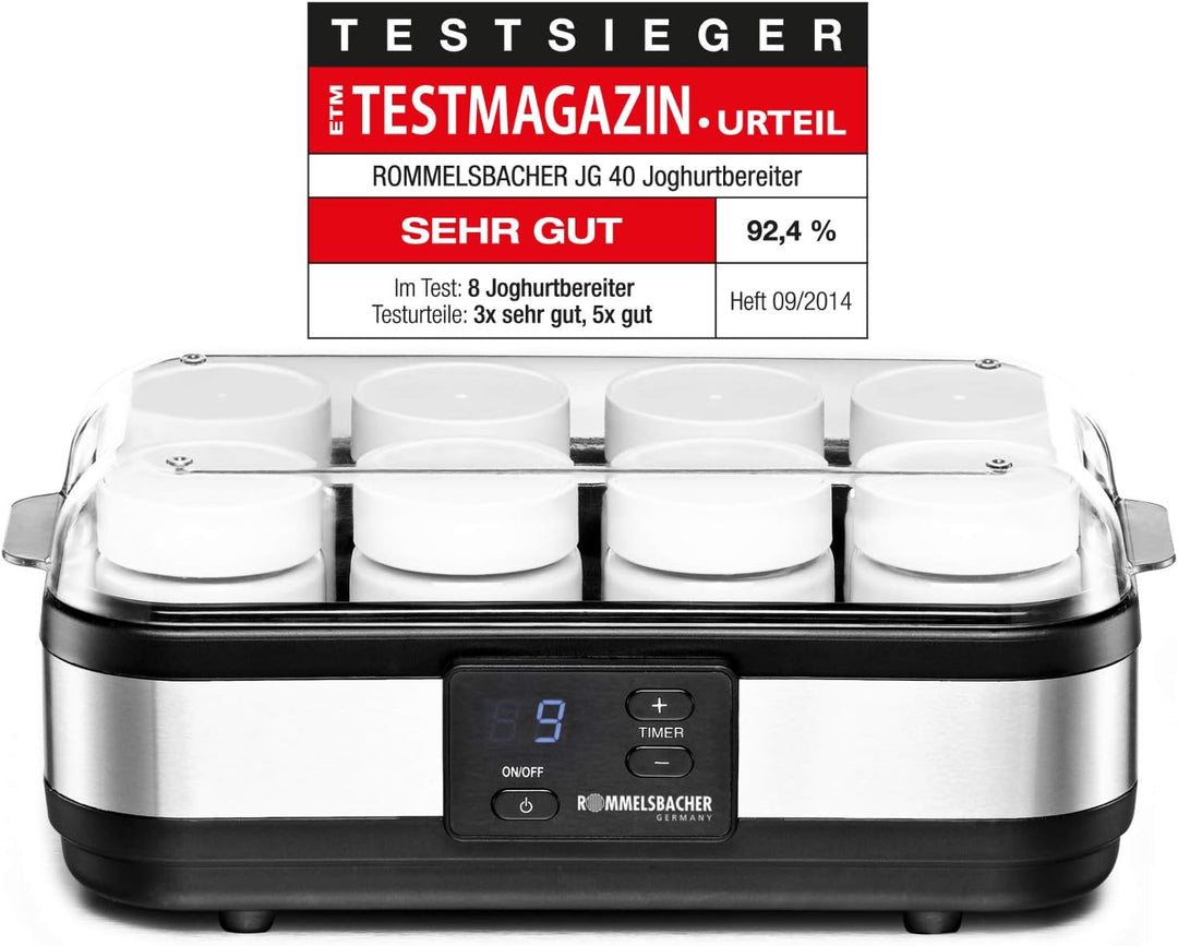ROMMELSBACHER Joghurtbereiter JG 40 - für bis zu 1200 g Joghurt, LCD Display, 18 Stunden Zeitschaltu