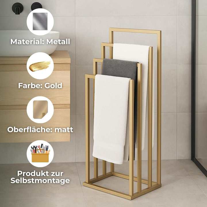 SPRINGOS Handtuchständer Handtuchhalter Freistehend Metall 96 cm Hoch 4 Stangen Badetuchhalter Stand