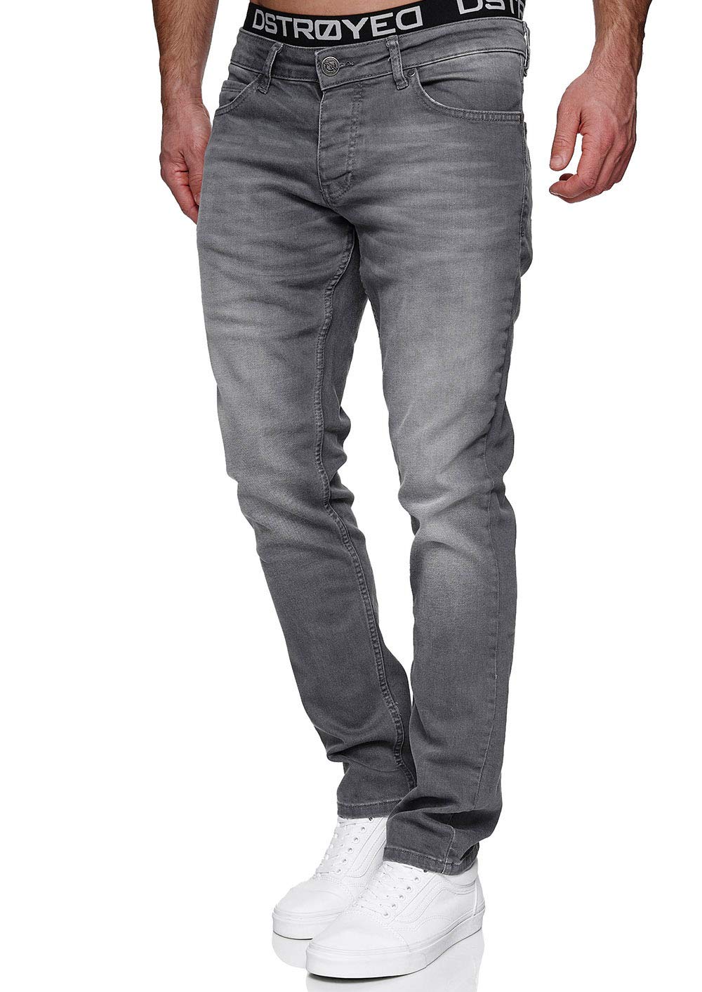 MERISH Jeans Herren Slim Fit Stretch Jeanshose Designer Hose Denim 9148-2100 33W / 32L 1512-04 Grau,