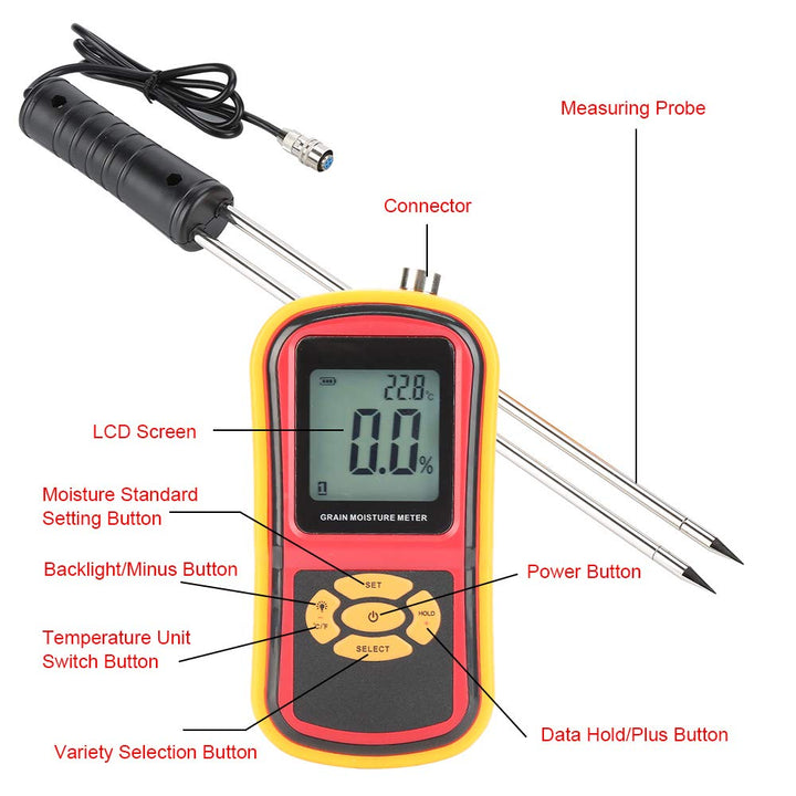 Feuchtemessgerät Digital Grain GM640 Feuchtetester LCD-Getreidetester Feuchtetemperatur Messer für W