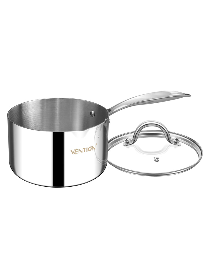 VENTION Stielkasserolle Induktion, Kochtopf Klein mit Deckel 14 cm, 1 Liter Stieltopf mit Ausgiesser