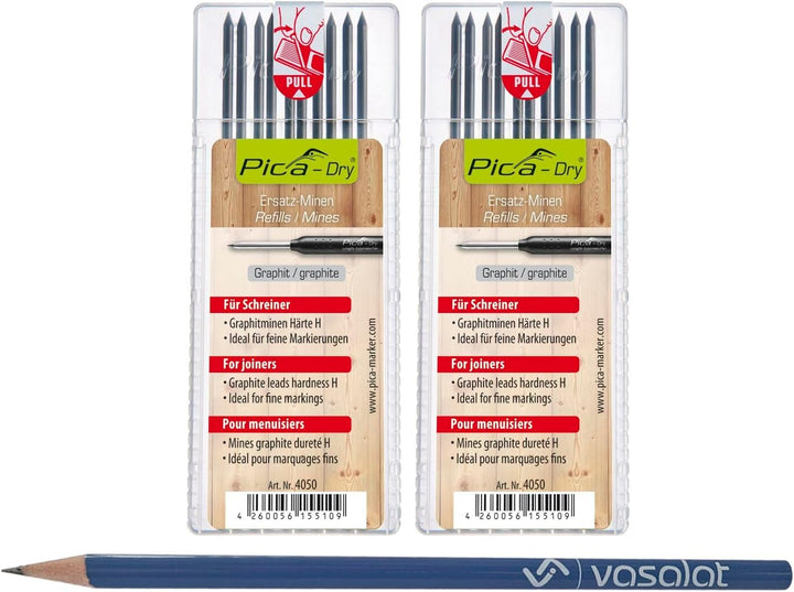 Pica Dry Minen Set - 20 Stück Ersatzminen graphit Härte H - ideal für Tischler 2x Ersatzminen graphi