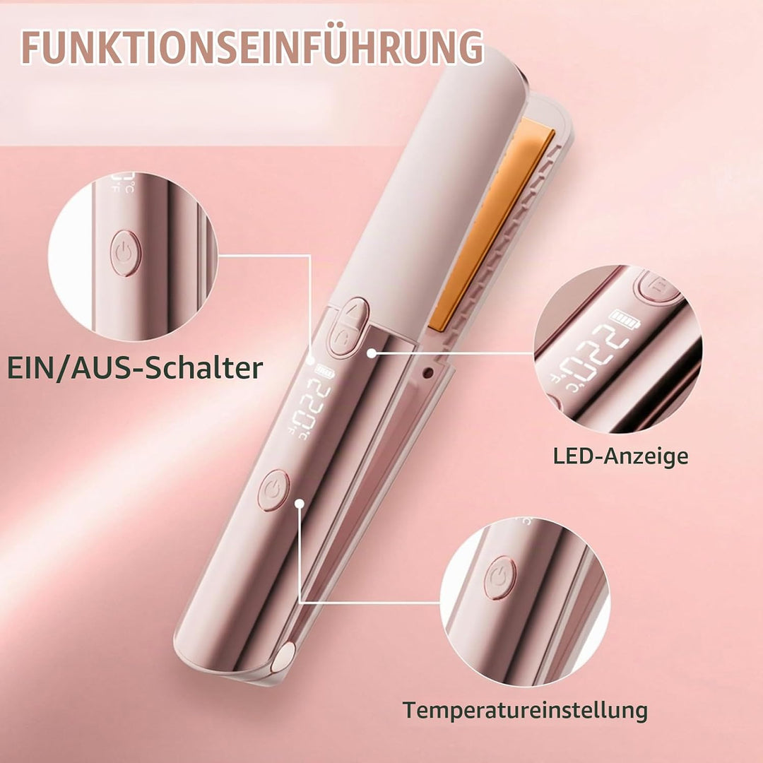 Mini Glätteisen, Air Haarglätter, Ionen Air Glätteisen, Tragbarer Reise-Haarglätter, LCD-Display, 16