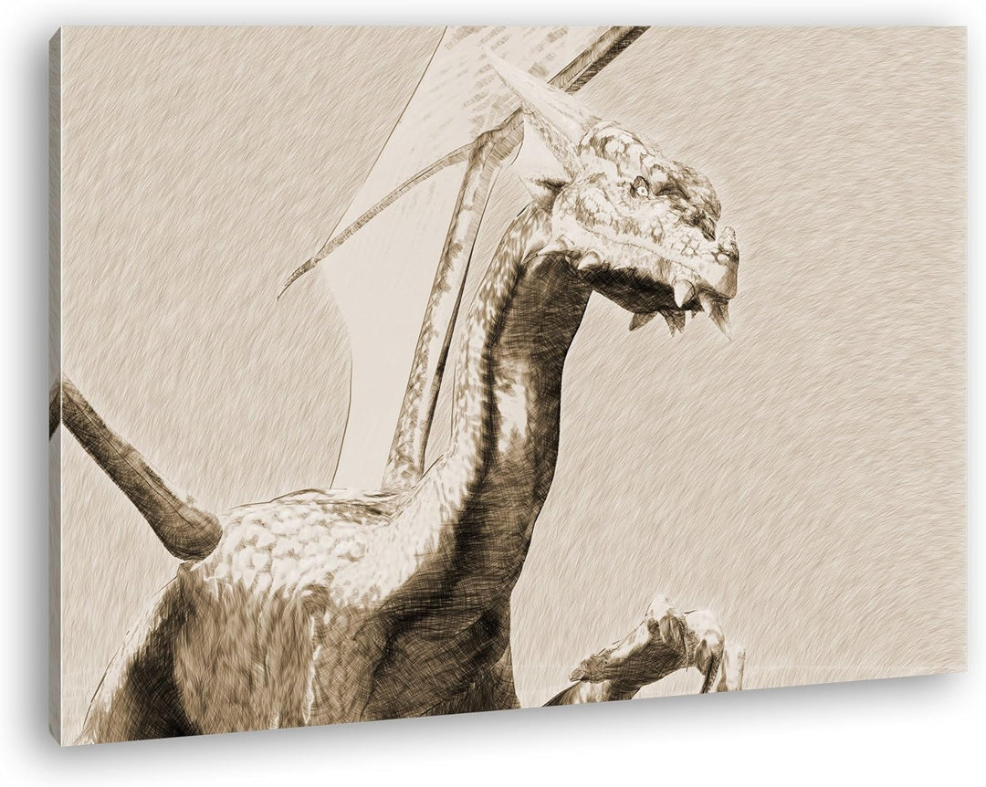 deyoli freundlicher Drache Format: 80x60 Effekt: Sepia als Leinwand, Motiv fertig gerahmt auf Echtho