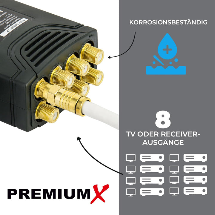 PremiumX Deluxe Octo LNB Signalumsetzer bis 8 Teilnehmer digital SAT-Empfang HD UHD 4K DVB-S2 PLL Re