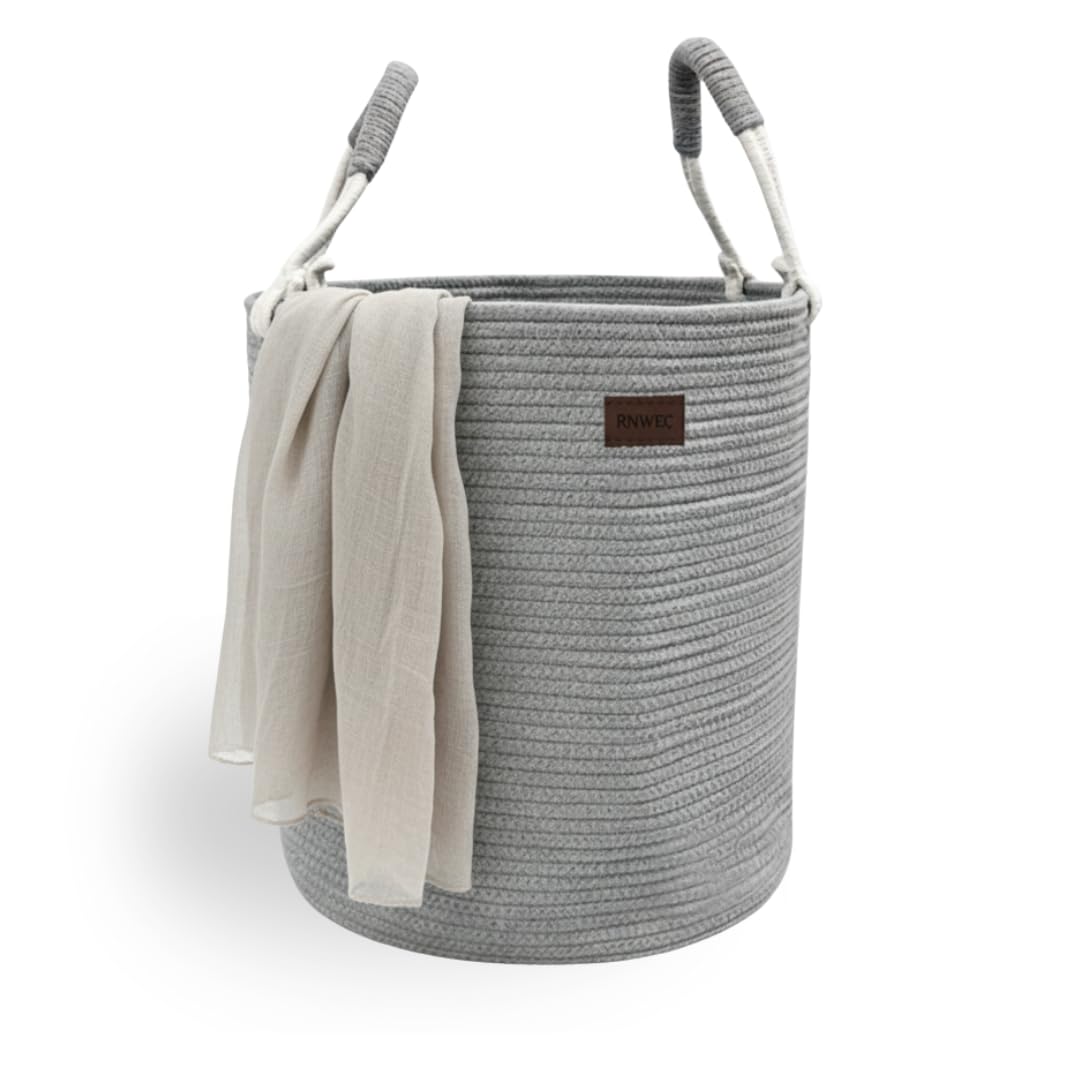 Wäschekorb aus Baumwolle 40 L Wäschesammler Aufbewahrungskorb, Baumwollseil mit Griff, Kordelzug, Wä