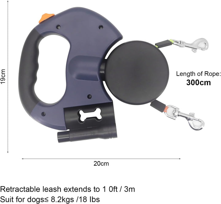 3M Doppel Einziehbare Hundeleine, mit Rutschfestem Griff Hundeleine mit LED Licht Reflektierend Walk