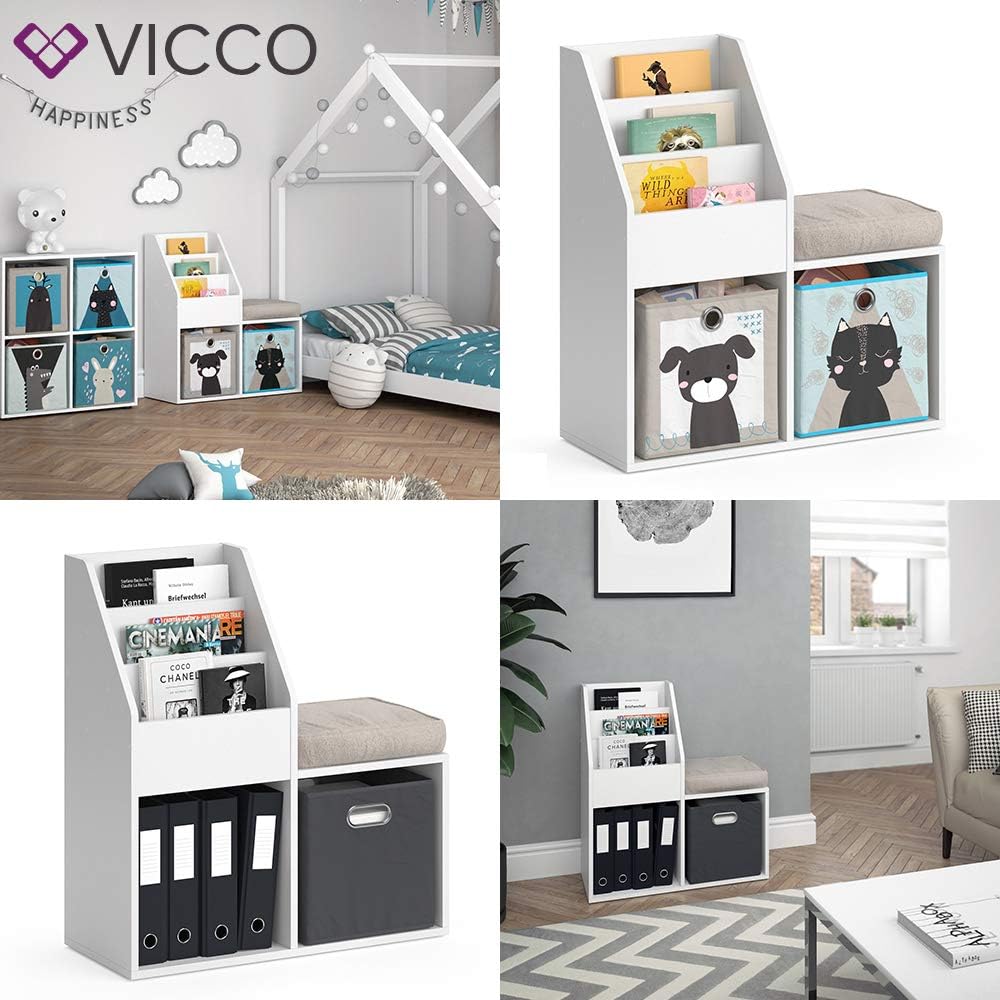 Vicco Bücherregal Luigi, Regal für Bücher, Weiss, 72 x 79 cm Weiss 34x79x30,9 cm, Weiß 34x79x30