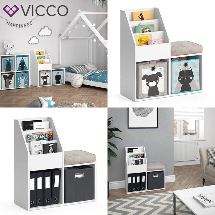Vicco Bücherregal Luigi, Regal für Bücher, Weiss, 72 x 79 cm Weiss 34x79x30,9 cm, Weiß 34x79x30