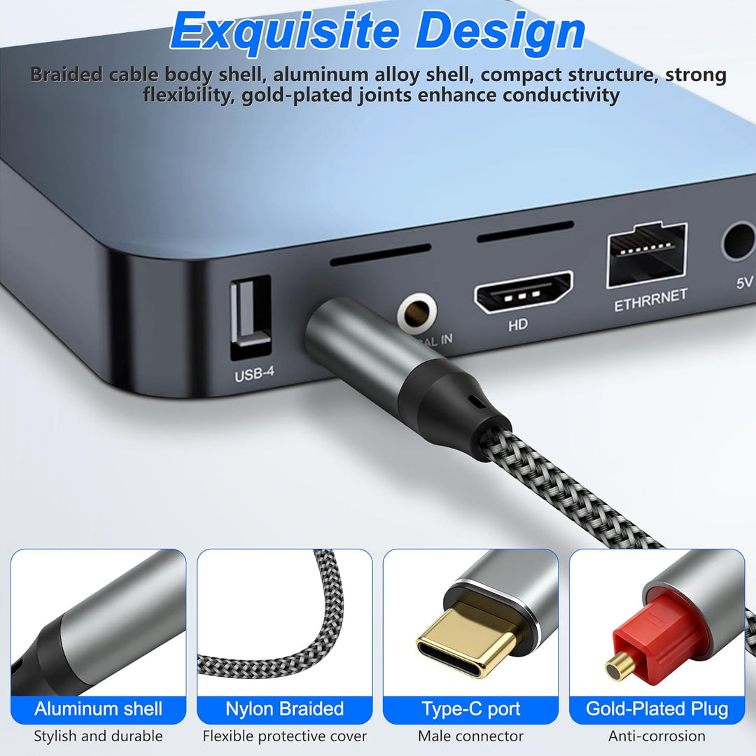 MEIRIYFA USB C auf Optisches Audiokabel, Unidirectional USB Typ C Male auf SPDIF Port Male Glasfaser