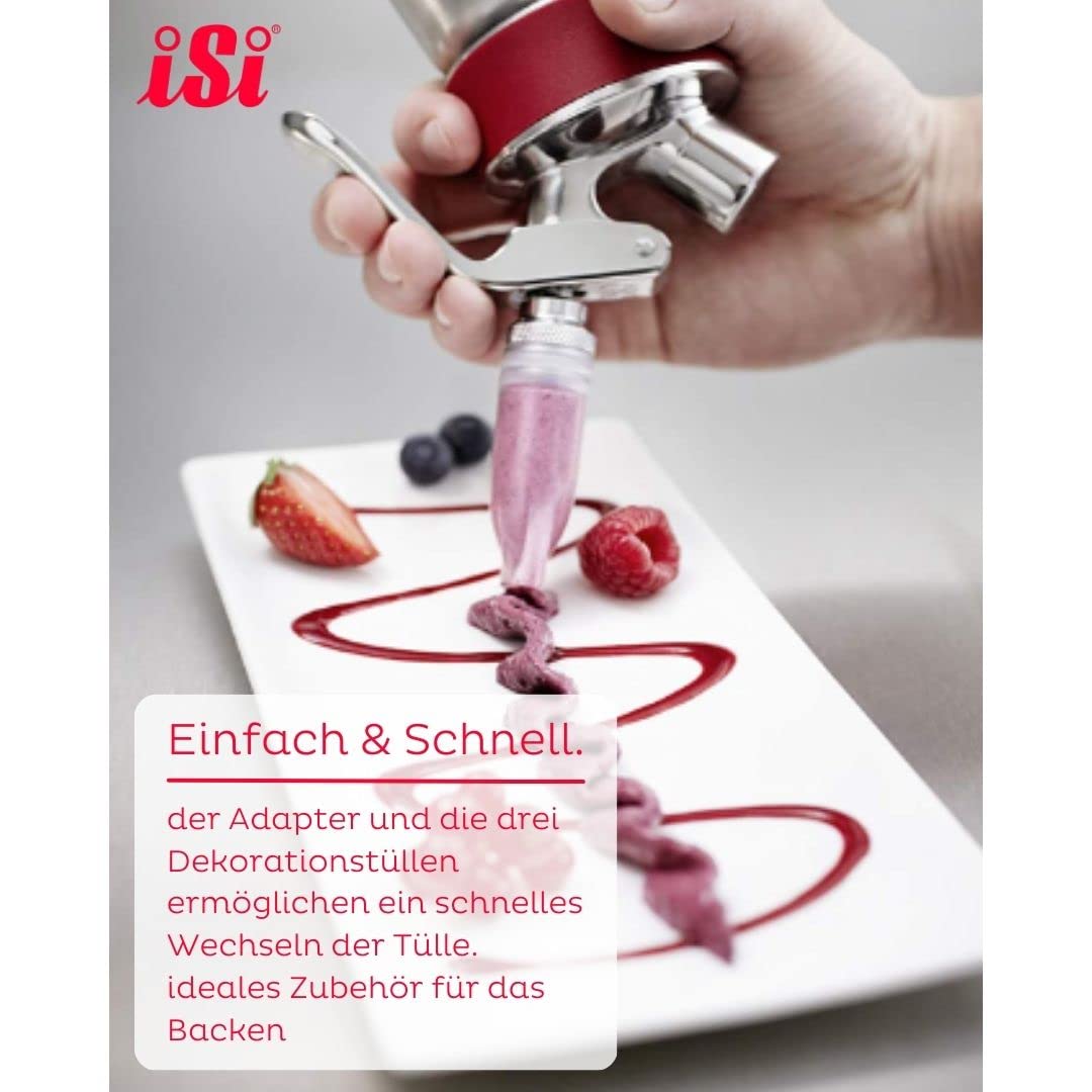 iSi 2715 Dekorationstüllen, 3-teilig + Adapter, Spritztüllen Set, Für Formen und Muster am Teller, Z