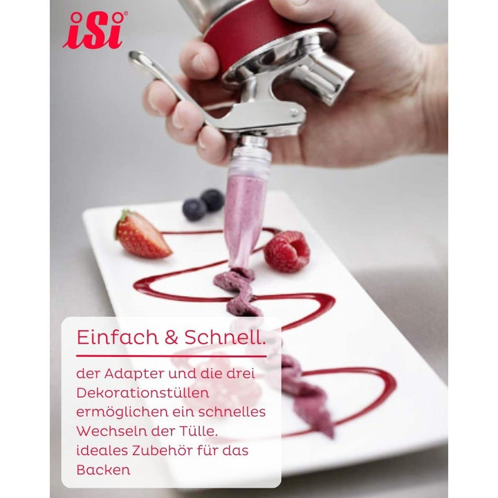 iSi 2715 Dekorationstüllen, 3-teilig + Adapter, Spritztüllen Set, Für Formen und Muster am Teller, Z